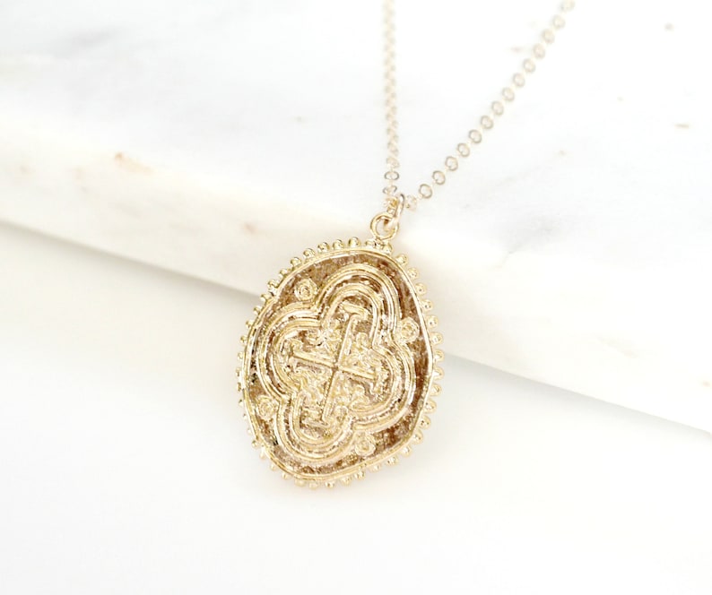 Cross Medallion Necklace Vintage Coin Large Cross Pendant Etsy