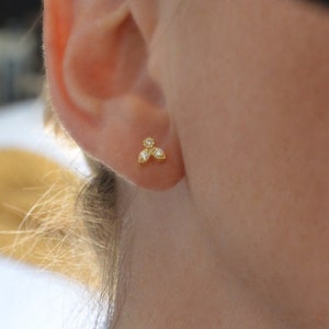 Tiny Gold Stud Earrings, 3 Stone CZ Earrings, Triple Studs, Crystal Studs, Dainty Earrings, Minimalist Studs, Trinity Studs, Gift For Her image 5