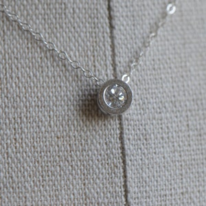 Tiny Circle Necklace Cubic Zirconia in Sterling Silver Bezel Necklace Simple Elegant Gift, Bridesmaids Jewelry image 4