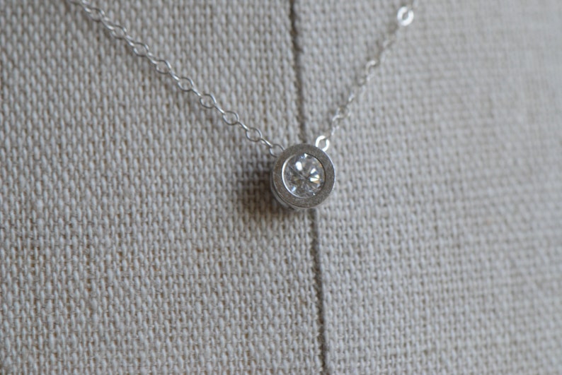 Tiny Circle Necklace Cubic Zirconia in Sterling Silver Bezel Necklace Simple Elegant Gift, Bridesmaids Jewelry image 4