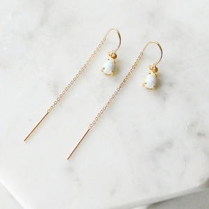 Opal Threader Earring, Gold Threader Earrings, Teardrop Opal Earrings, Celestial Earrings, Gold Chain Earring, Gifts For Her, Dainty Earring