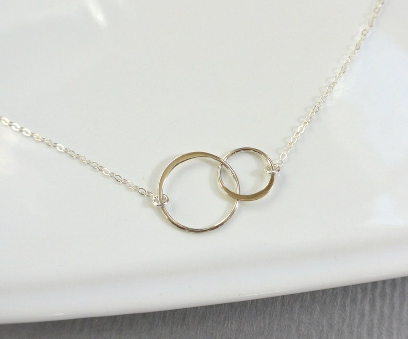 2 Sisters Necklace, Mother Daughter Necklace, Big Sister, Lil Sister Gift, Interlocking Circle Necklace Sterling Silver, Anniversary Present image 1