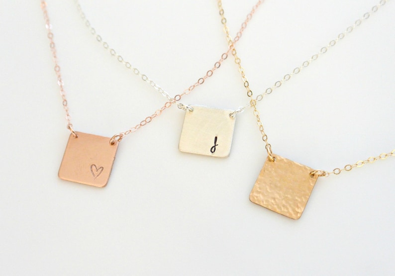 Square Initial Necklace Teen BFF Necklace Gold Silver Rose Gold Square Plate Necklace Personalized Couples Jewelry Monogram Necklace