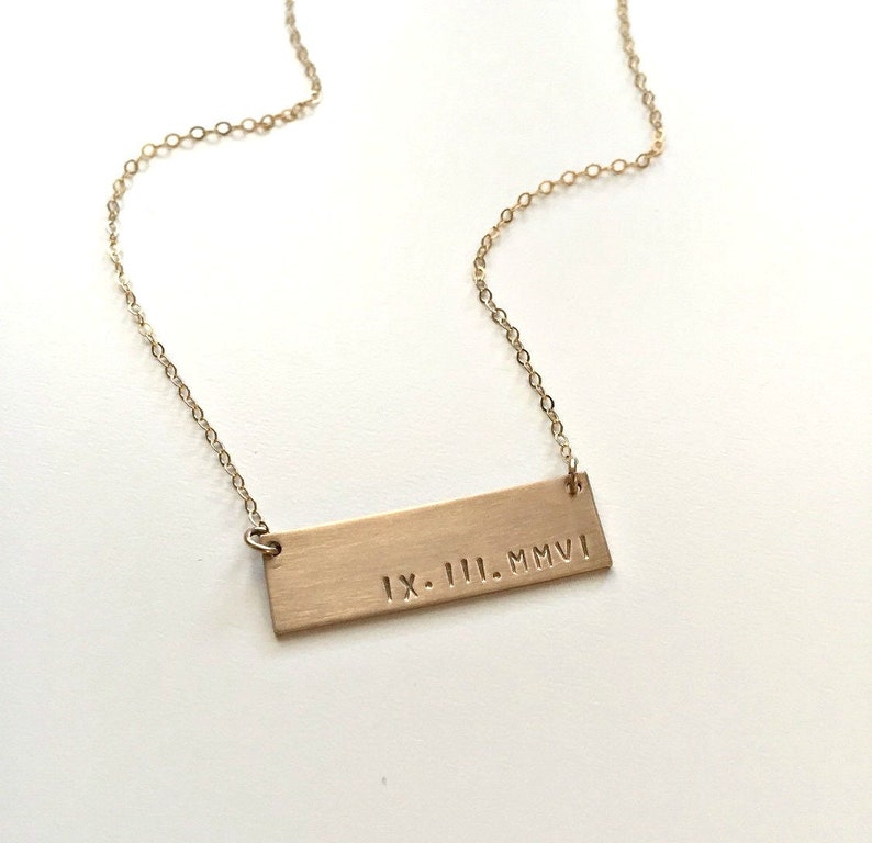 Custom Gold Bar Name Necklace Roman Numeral Date Bar - Etsy
