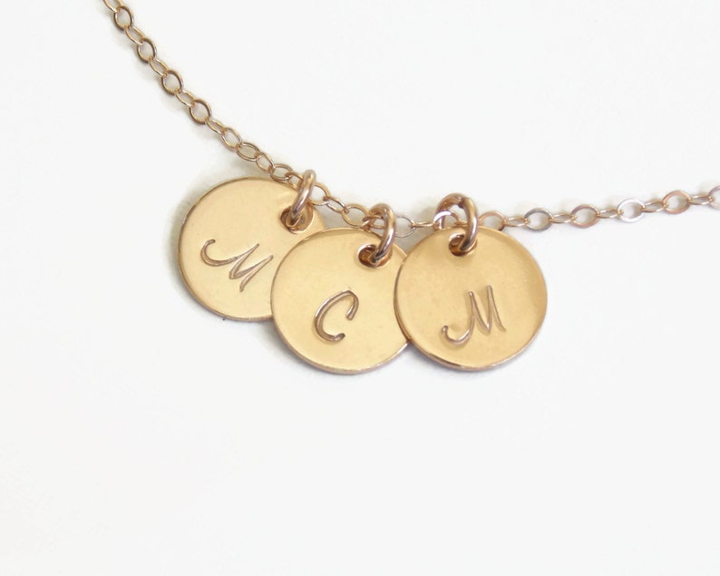 Personalized Initial Disc Necklace, 1 2 3 4 5 6 7 8 Initial Discs Necklace Personalized Jewelry, 14k GOLD Fill, Monogram Necklace image 3