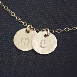 Hammered Gold Initial Disc Necklace, Custom 1 2 3 4 5 6 7 8 9 Initials Necklace, Couples Initial Jewelry, BFF Gift, Mothers Jewelry, Family image 4