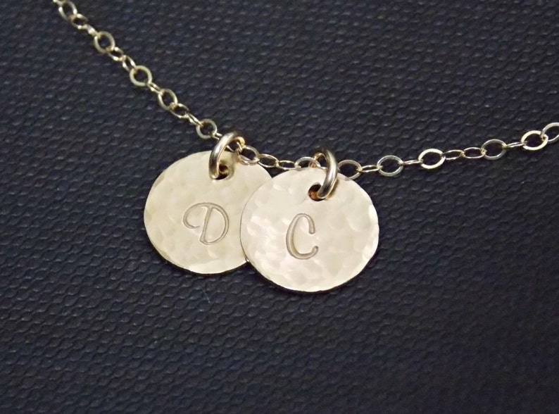 Hammered Gold Initial Disc Necklace, Custom 1 2 3 4 5 6 7 8 9 Initials Necklace, Couples Initial Jewelry, BFF Gift, Mothers Jewelry, Family image 4