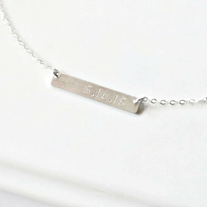Date Bar Necklace, Silver Bar Necklace, Roman Numeral Necklace, Initial Bar, Name necklace, Horizontal ar pendant, Monogrammed bar Jewelry