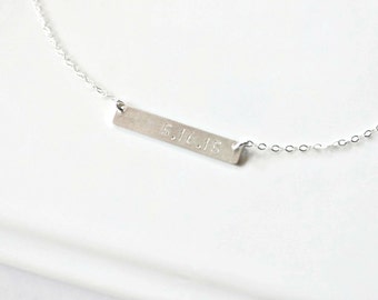 Date Bar Necklace, Silver Bar Necklace, Roman Numeral Necklace, Initial Bar, Name necklace, Horizontal ar pendant, Monogrammed bar Jewelry