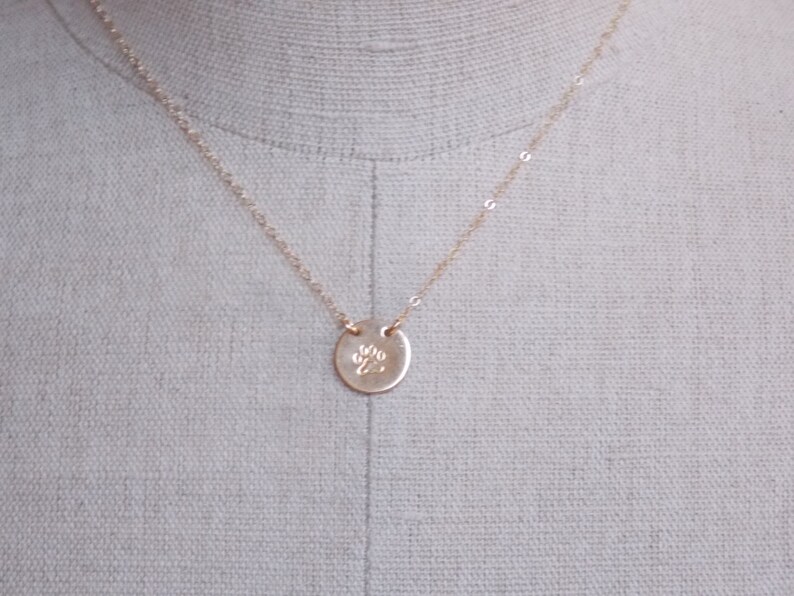 Paw Print Necklace, Pet Lovers Necklace, 14k Gold Filled or Sterling Silver Design Stamp Disc Necklace, Personalized Jewelry, Animal Lovers image 2