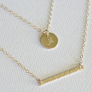 Double Strand Initial Necklace, Personalized Layered Necklace, Gold Bar Necklace, Silver Or Gold Initial Necklace Set of 2, Gifts for Her