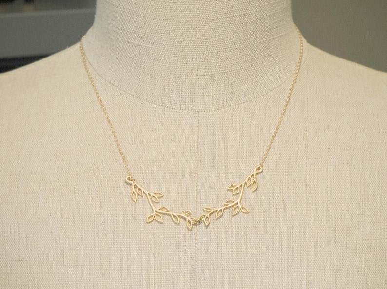 Silver or Gold Olive Branch Necklace, V shaped Necklace, Simple Everyday Jewelry, Bridesmaid Jewelry, Branch Jewelry, Family Necklace image 2