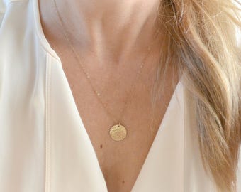 Hammered Gold Disc Necklace, 1 2 3 4 5 6 Circle Tag, Silver Necklace, Dainty Necklace, Layering Necklace, Mom Necklace, Everyday Necklace