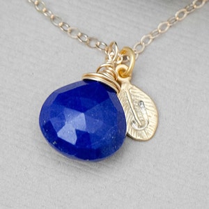 Initial Charm Necklace, Birthstone Necklace Lapis Lazuli 14K GOLD FILL Necklace, Bridesmaids Jewelry, Personalized Jewelry, Mother&#39;s Jewelr