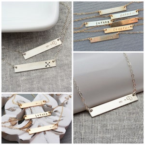 Bar Necklace, Nameplate Bar, Silver or Gold Name Necklace, Initial Bar, Mothers Day, Horizontal bar Pendant, Monogrammed bar, Gift for Her image 1