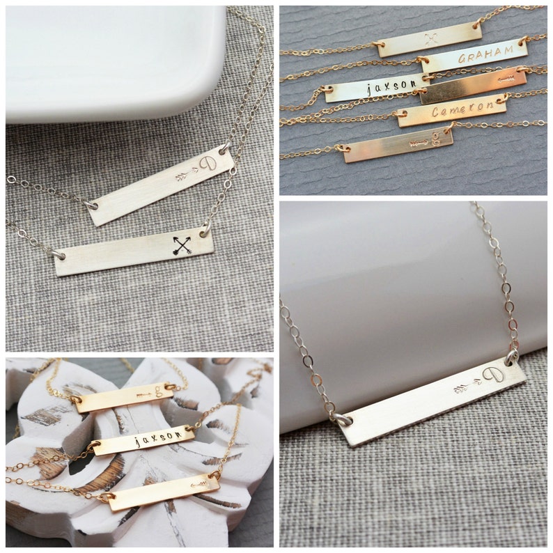 Bar Necklace, Nameplate Bar, Silver or Gold Name Necklace, Initial Bar, Mothers Day, Horizontal bar Pendant, Monogrammed bar, Gift for Her image 1