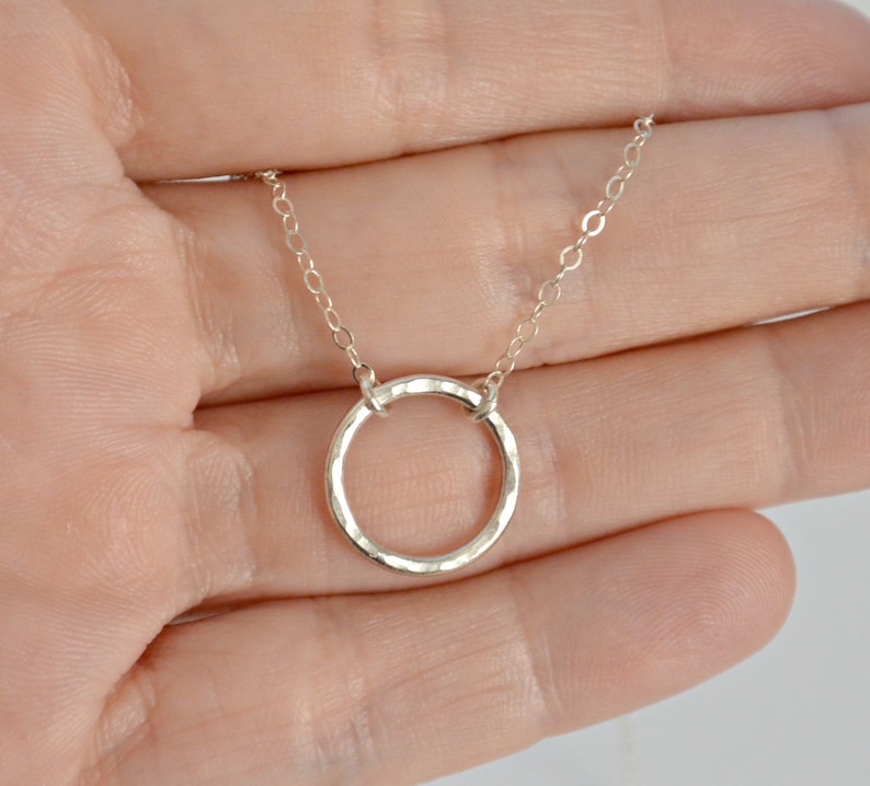 Silver Circle Necklace, Dainty Layering Necklace, Sterling Silver Hammered Ring Necklace, Everyday Jewelry, Delicate Circle Outline image 3