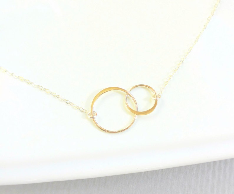 Sisters Necklace, Infinity Circles Necklace, Birthday Gift, Double Rings, Best Friend Necklace, Couple Necklace, Gift for Her, 14k Gold Fill image 2