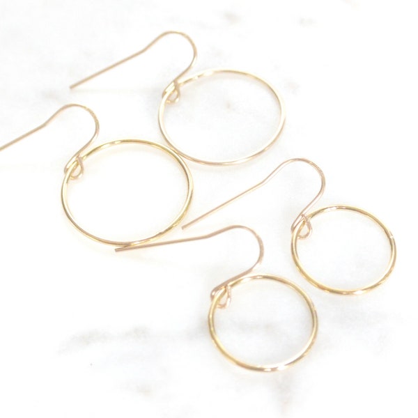 Open Circle Earrings, Dangle Earrings, Hoop Earrings, Dainty Drop Earring, Everyday Minimal Earring, 14k Gold Fill, Sterling Silver