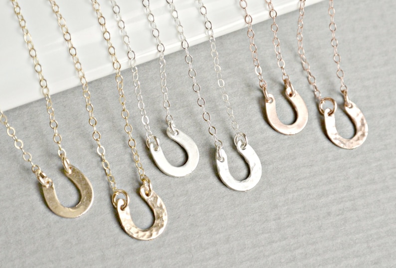 TINY Horseshoe Necklace/ Silver 14k Gold Rose Gold Lucky Horseshoe Equestrian Jewelry/ Layering Necklace/ Dainty Everyday Minimal Jewelry image 1