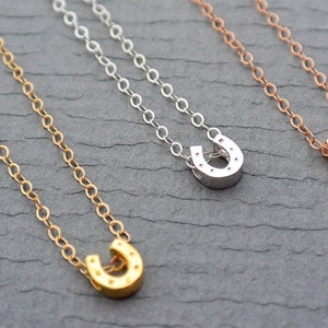 TINY Horseshoe Necklace, Silver Gold Rose Gold Lucky Horse Shoe Charm, Dainty Everyday Jewelry, Layering Necklace, Minimal Jewelry