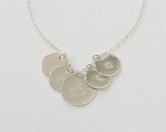 Large 1 2 3 4 5 6 Initial Discs, Personalized Jewelry, Monogram Necklace, Smooth or Hammered Edge, Mother Family Jewelry, Initial Necklace