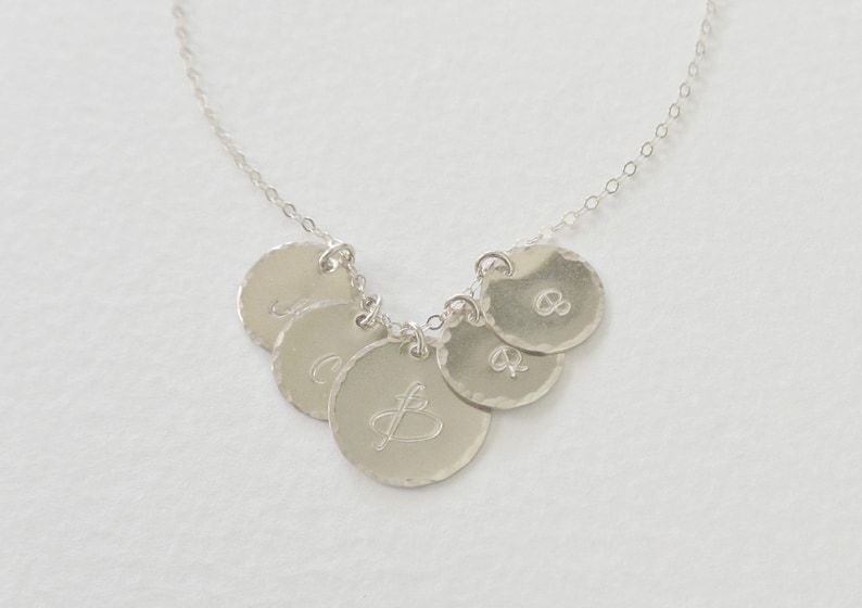 Large 1 2 3 4 5 6 Initial Discs, Personalized Jewelry, Monogram Necklace, Smooth or Hammered Edge, Mother Family Jewelry, Initial Necklace image 1