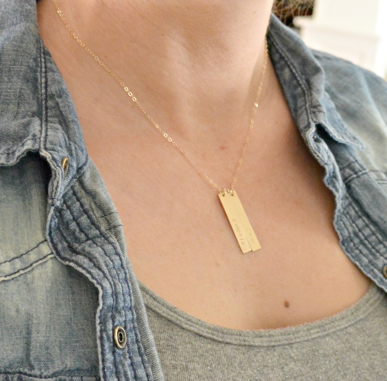 Personalized Vertical Bar Necklace Gold Bar Necklace Name Etsy