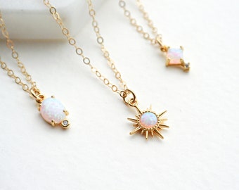 Opal Necklace, Gold Opal Necklace, Tiny October Birthstone, Layering Necklace, Star Opal Necklace, Delicate Gold Jewelry, Dainty Necklace