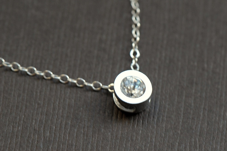 Tiny Circle Necklace Cubic Zirconia in Sterling Silver Bezel Necklace Simple Elegant Gift, Bridesmaids Jewelry image 1