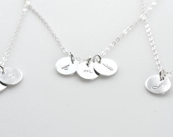 SILVER Initial Disc Necklace, Tiny Disc Personalized Jewelry, 1 2 3 4 5 6 7 8 Discs Necklace, Silver Dot Necklace, Best Friends, Mothers