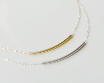 Tube Necklace, SILVER or GOLD Curved Minimalist Tube Bar Necklace, Layering Jewelry, Dainty Simple Everyday Necklace, Bridesmaid Gift Idea