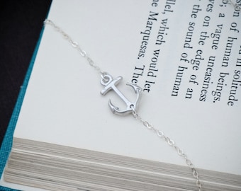 Sideways Anchor Necklace, SILVER Anchor Jewelry, Navy Necklace, Nautical Jewelry, Dainty Necklace