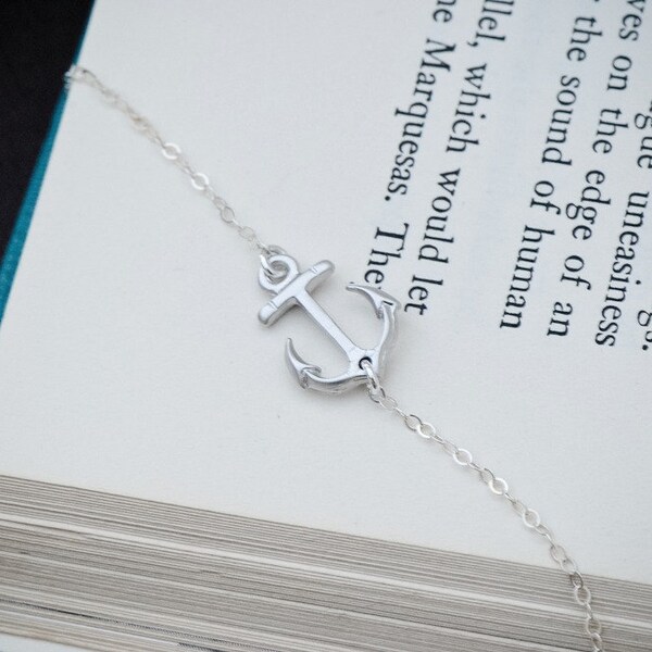 Sideways Anchor Necklace, SILVER Anchor Jewelry, Navy Necklace, Nautical Jewelry, Dainty Necklace