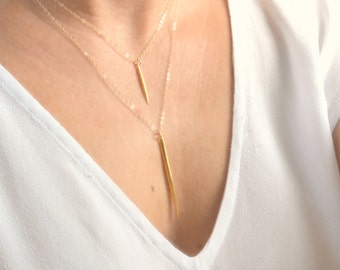 Delicate Spike Necklace,  Needle Necklace, Dagger Necklace Gold Layering Jewelry, Mini or Long Point Necklace, Layered Necklace