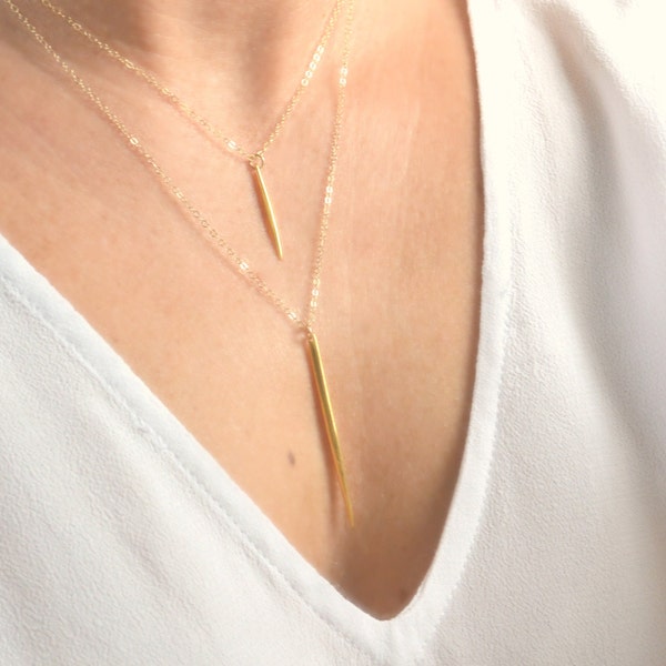 Delicate Spike Necklace,  Needle Necklace, Dagger Necklace Gold Layering Jewelry, Mini or Long Point Necklace, Layered Necklace