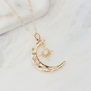 Opal Crescent Moon Necklace Star Necklace Dainty Gold - Etsy