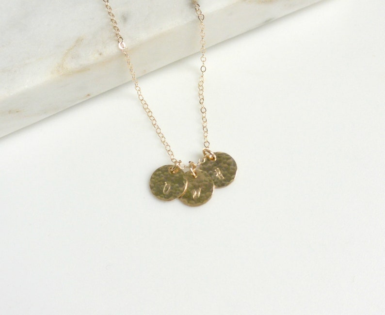 Hammered Gold Initial Disc Necklace, Custom 1 2 3 4 5 6 7 8 9 Initials Necklace, Couples Initial Jewelry, BFF Gift, Mothers Jewelry, Family image 5