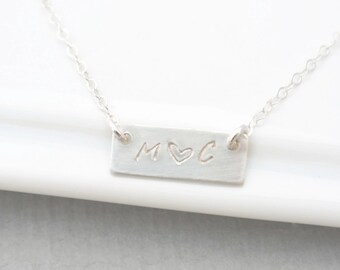 Tiny SILVER Bar necklace, Mothers couples Jewelry, Sorority Necklace, Dainty Monogram Personalized Initial necklace, Tiny Nameplate Necklace