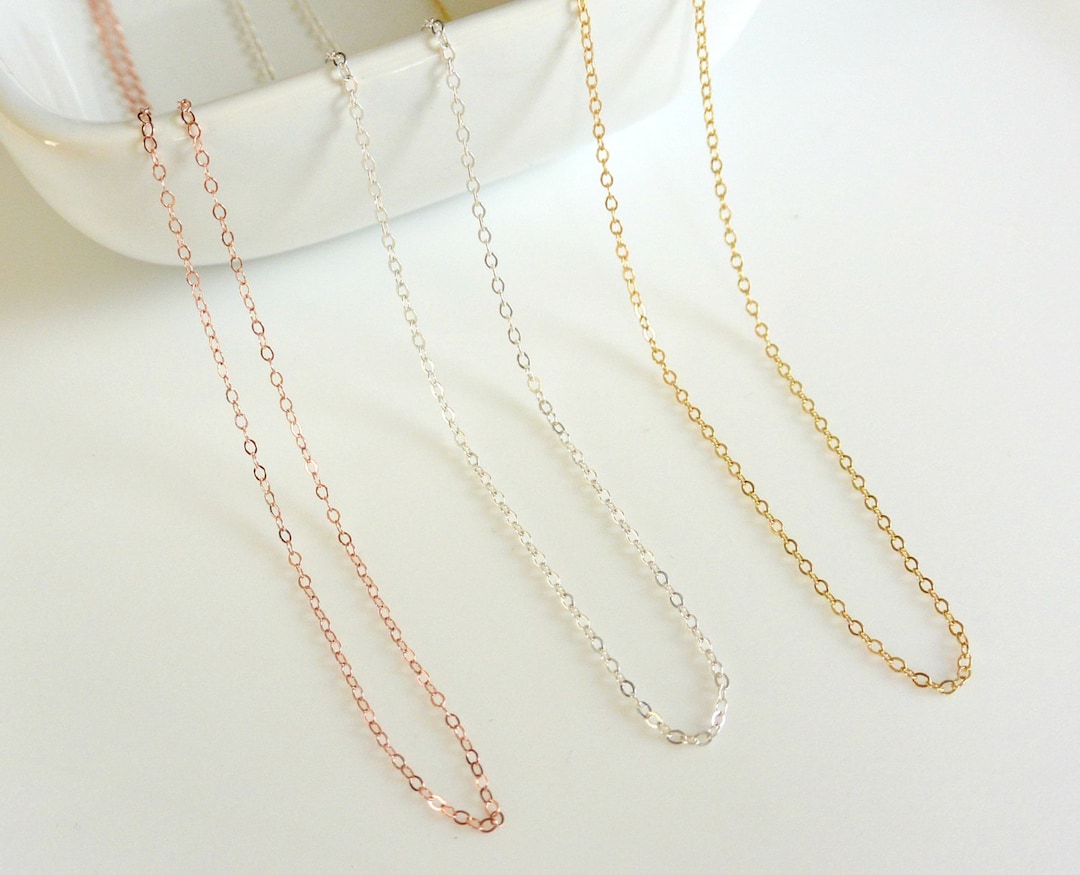 Plain Chain Necklace, Simple Layering Necklace, Sterling Silver 14k