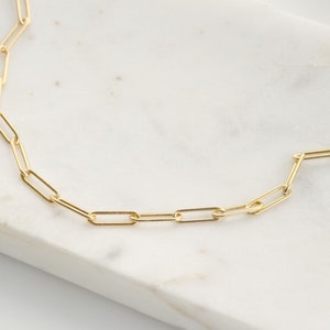 Collana con graffetta spessa, lunga catena a maglie rettangolari, regalo per lei, gioielli con graffetta, collana a strati, girocollo riempito in oro 14k, minimalista