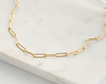 Chunky Paperclip Necklace, Long Rectangle Link Chain, Gift for Her, Paperclip Jewelry, Layering Necklace, 14k Gold Fill Choker, Minimalist