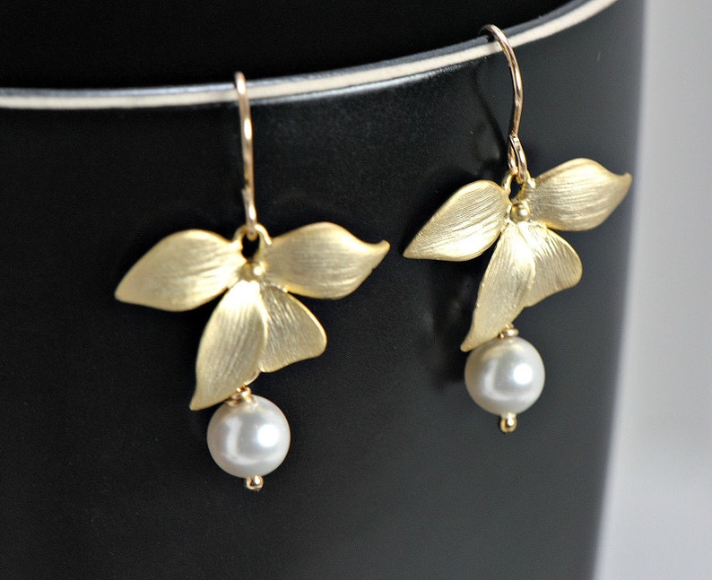 Gold Orchid Earrings14k Gold Filled Pearl Earrings Orchid Etsy