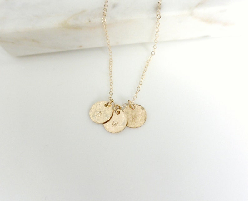 Hammered Gold Initial Disc Necklace, Custom 1 2 3 4 5 6 7 8 9 Initials Necklace, Couples Initial Jewelry, BFF Gift, Mothers Jewelry, Family image 1