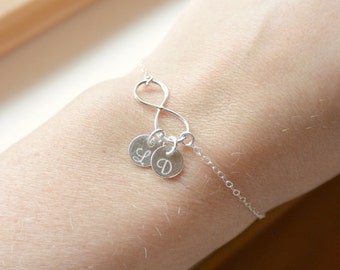 Personalized Infinity Bracelet, Monogrammed Bracelet, Sterling SILVER Infinity, Mother's Bracelet,  Bridesmaid Jewelry