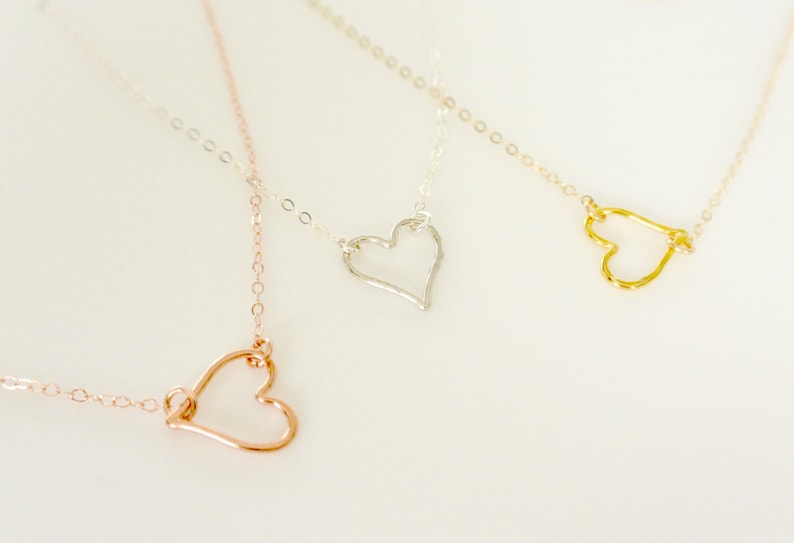 Open Heart Necklace, Silver, Gold, Rose Gold Heart Necklace Gift, Gift for Her, Heart Outline Necklace, Heart Jewelry, Best Friend necklace image 3