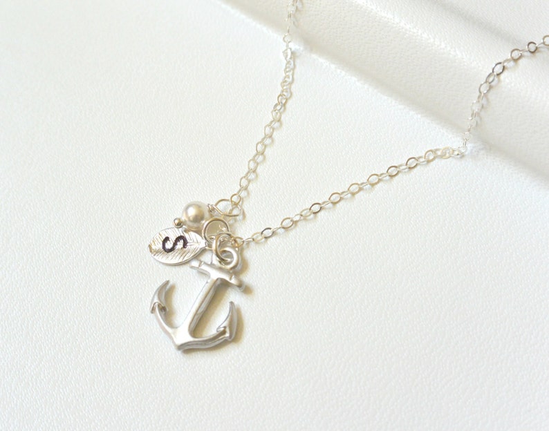Anchor Necklace Silver, Custom Personalized Anchor Necklace, Bridesmaid Jewelry, Nautical Theme, Navy Sailors Anchor, Bridesmaid Gift Idea image 1