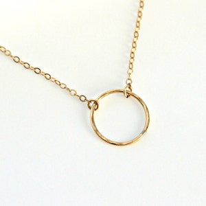 Circle Necklace, Gold Hammered Ring Necklace, Dainty Gold Filled Necklace, Everyday Jewelry, Circle Jewelry, Layering Necklace, Minimalist image 3