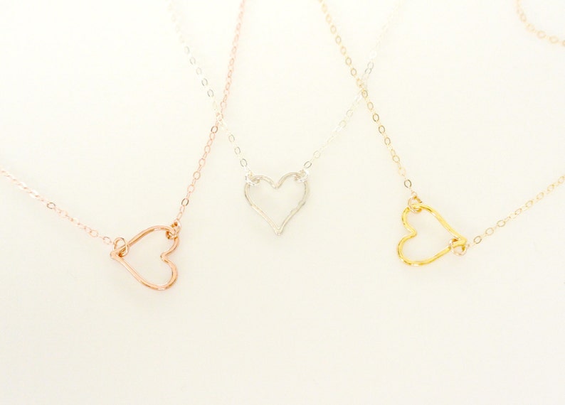 Open Heart Necklace, Silver, Gold, Rose Gold Heart Necklace Gift, Gift for Her, Heart Outline Necklace, Heart Jewelry, Best Friend necklace image 2