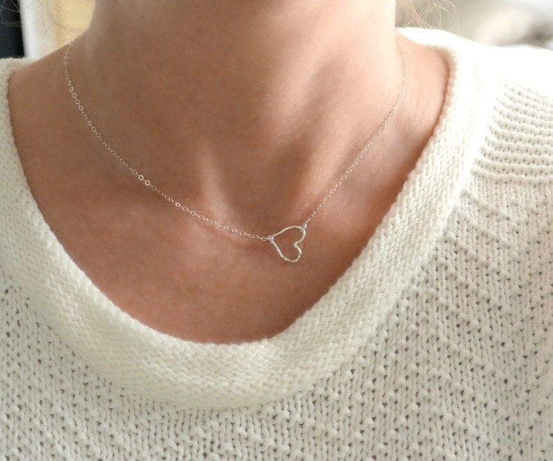 Open Heart Necklace, Silver, Gold, Rose Gold Heart Necklace Gift, Gift for Her, Heart Outline Necklace, Heart Jewelry, Best Friend necklace image 4